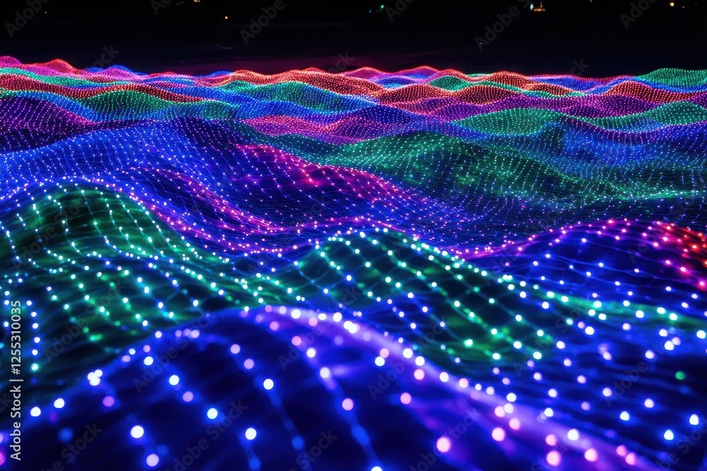 Poster colorful wave pattern created by led lights in dark background
