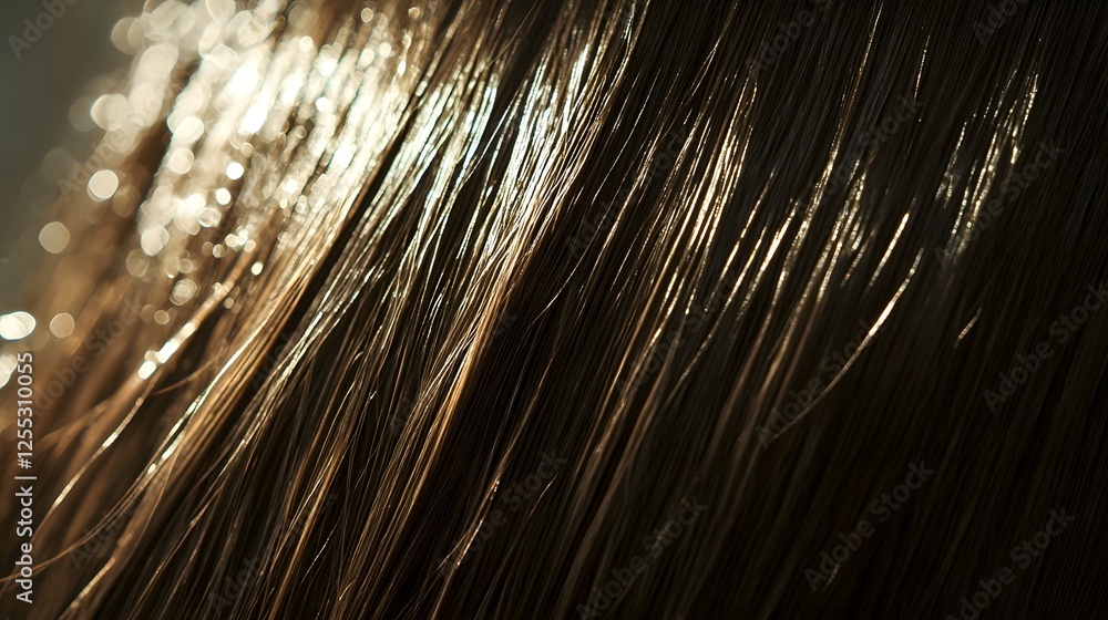 Aufkleber Closeup view of stunning silky and voluminous hair strands with a mesmerizing texture highlighted by soft natural lighting that creates a sophisticated elegant and timeless aesthetic