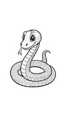 Fototapeta premium Cute Snake Animal Coloring Kid Book Page in Black and White. Monochrome and Colored Samples 