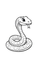 Fototapeta premium Cute Snake Animal Coloring Kid Book Page in Black and White. Monochrome and Colored Samples 