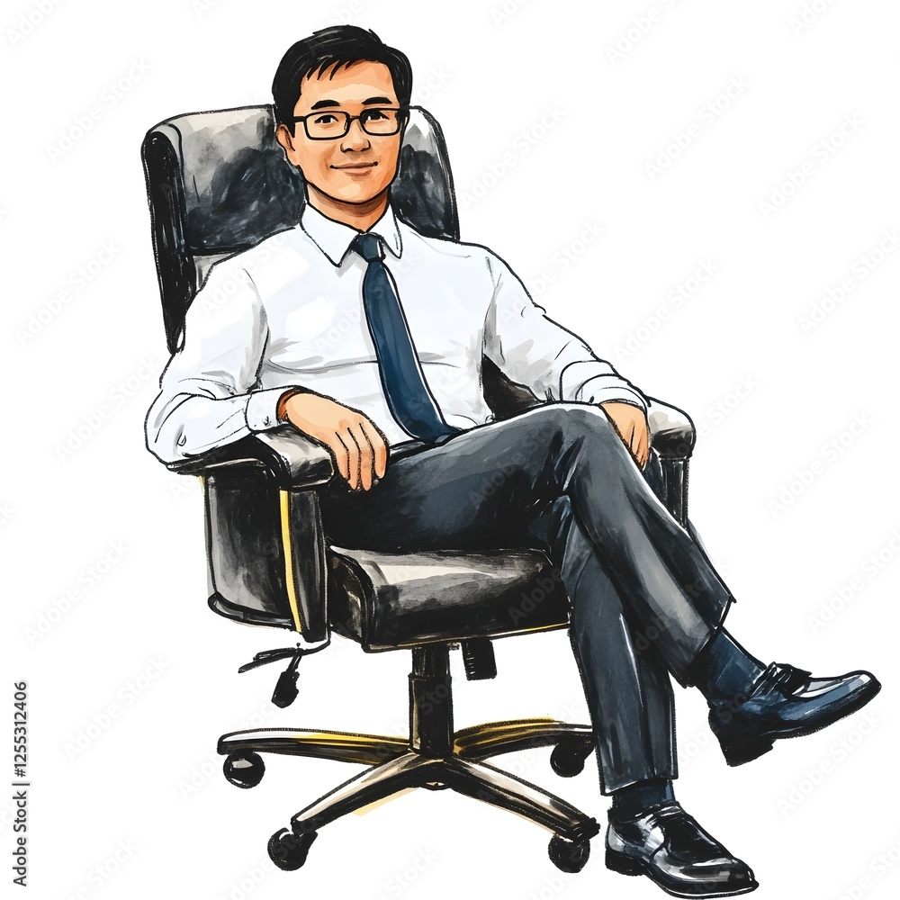 Aufkleber confident and focused business professional sitting at desk and working on laptop computer in comfor