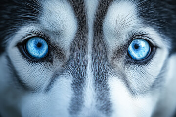 Dog with blue eyes and a white face. The dog's eyes are open and staring straight ahead