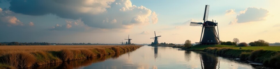 Windmill blades in motion near the Maas River, engineering, rotterdam