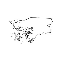 Guinea-Bissau country thin black outline silhouette. Simplified map.