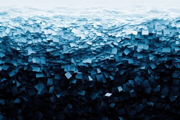 Abstract Ocean Wave with Blue Cube Shapes in Depth Perspective