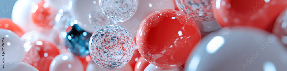 Poster cluster of glossy spheres with embedded specks