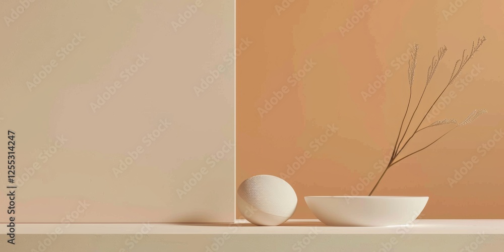 Poster A minimalistic composition with a light apricot background, Simple forms and minimal textures, Sleek minimalist style