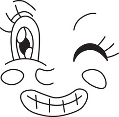 smiling happy face with eyes with eyelashes with a winking eye and rosy cheeks