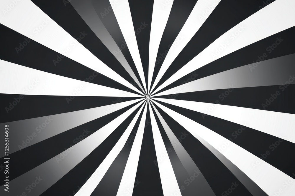 Poster dynamic black and white radial pattern with geometric lines and shapes