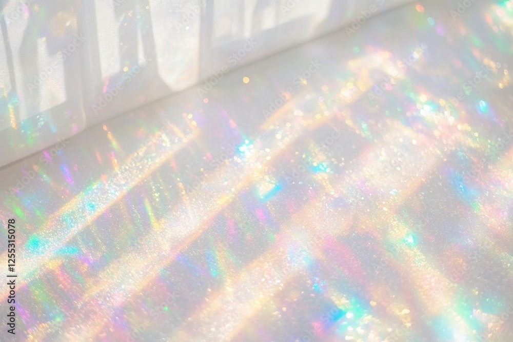 Poster iridescent light reflections on soft white surface with sparkles