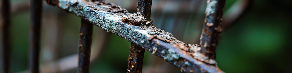 Fototapeta premium Close-up of Rusted Metal Grid with Lichen