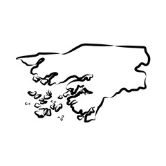 Guinea-Bissau country thin black outline silhouette. Simplified map.