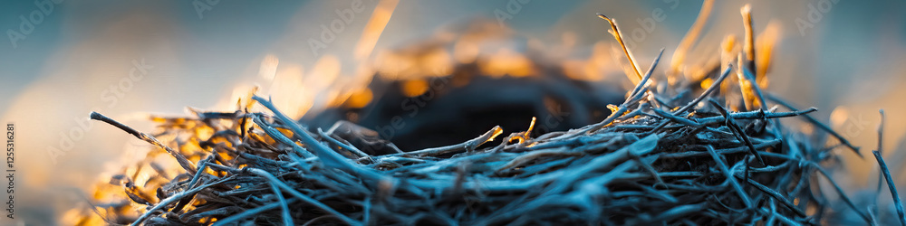 Poster close-up of bird nest with out-of-focus background light