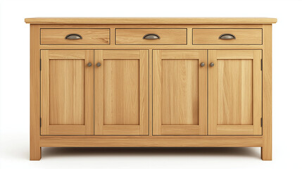 Fototapeta premium wooden sideboard featuring closed cabinets , minimalist design. Ideal for modern living spaces, combining functionality with contemporary style. Isolated on white background