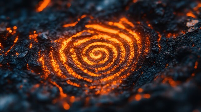 Glowing spiral in volcanic rock texture - Powered by Adobe