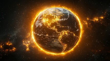 Fototapeta premium Glowing Earth Illuminating the Cosmic Void with Radiant Energy and Light