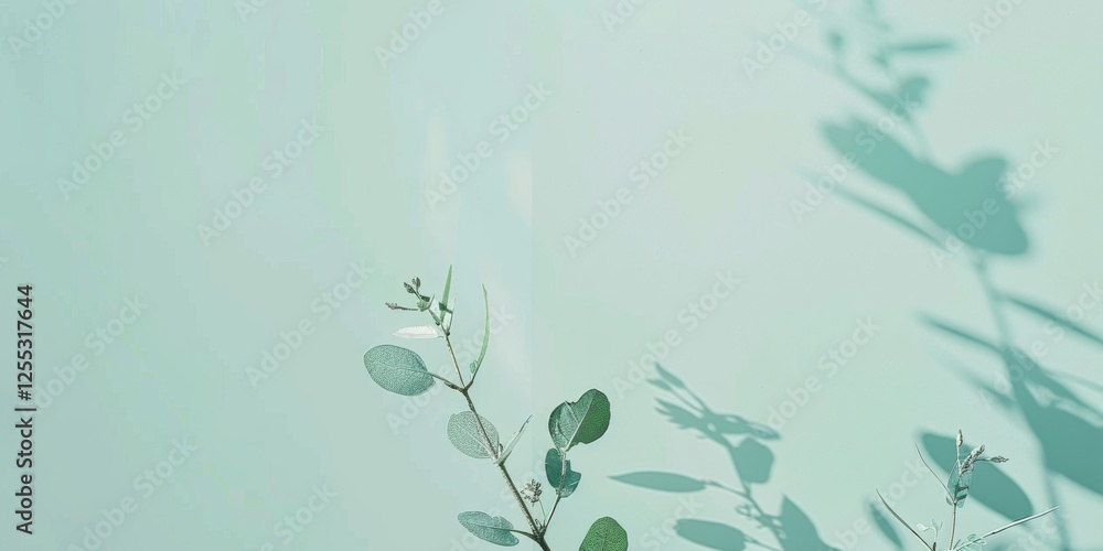 Poster a minimalistic composition with a light mint green background, delicate lines and subtle patterns, e