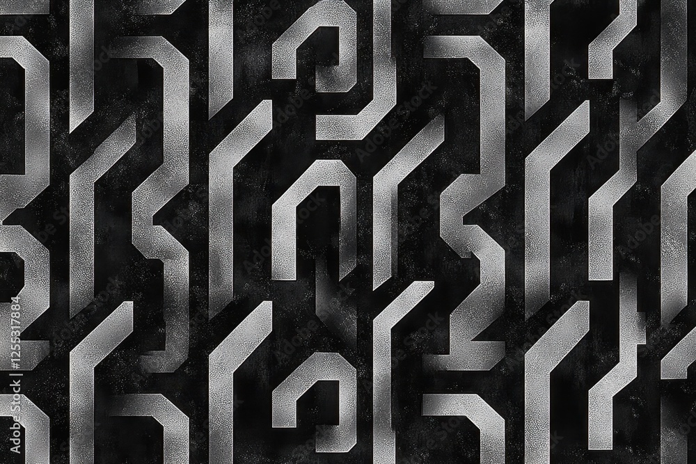 Poster abstract black and silver pattern with geometric shapes and lines