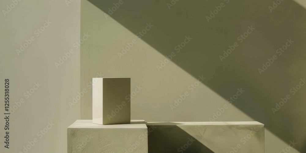 Poster a minimalistic composition with a light olive background, subtle geometric shapes and delicate contr