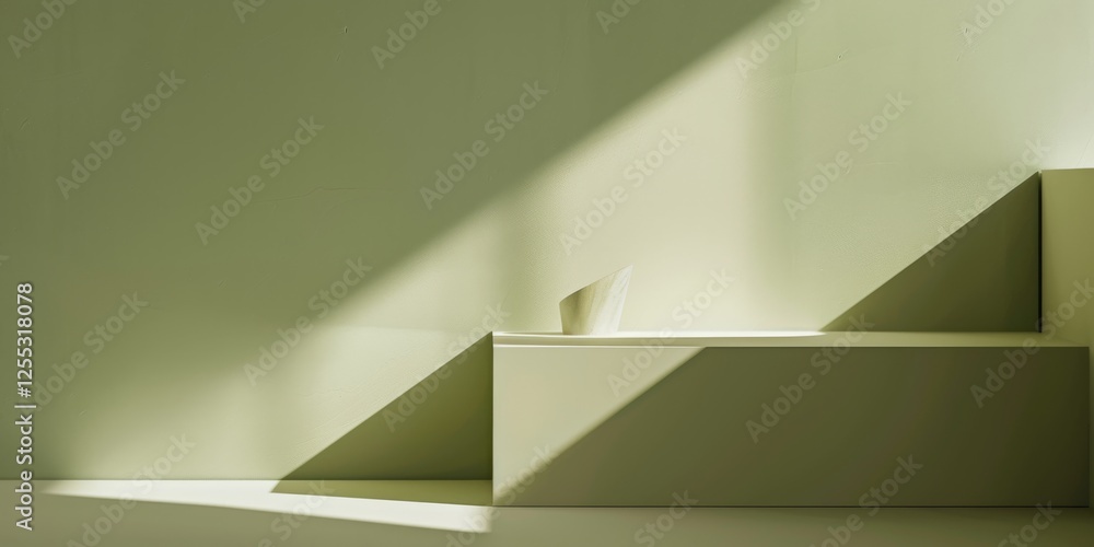 Poster a minimalistic composition with a light olive background, subtle geometric shapes and delicate contr
