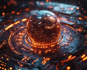 Futuristic Holographic Earth Floating Above Glowing Digital Control Panel