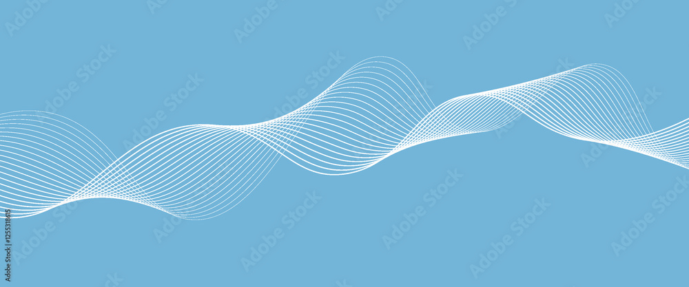 Poster abstract blue smooth wave on a white background. dynamic sound wave. design element. vector illustra