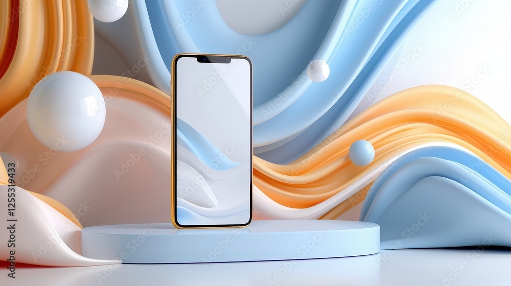 Poster modern smartphone on display with colorful abstract background showcasing contemporary design and te