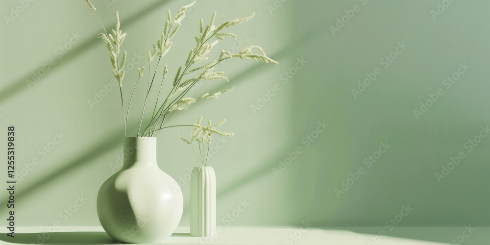 Poster A minimalistic composition with a light pistachio green background, Delicate lines and subtle patterns, Elegant minimalist style
