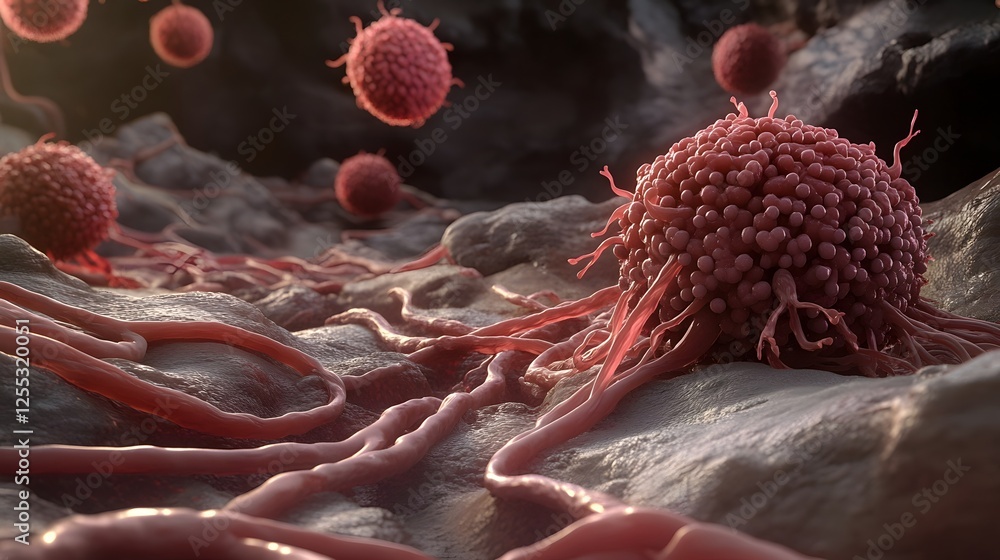 Aufkleber Microscopic View of Infectious Bacteria and Viruses on Cellular Level in Medical Research Lab