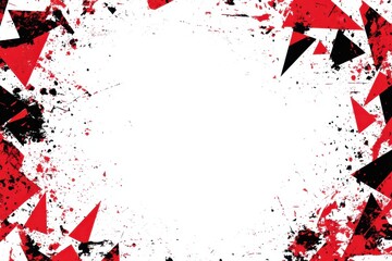 Abstract red and black geometric shapes framing white space design