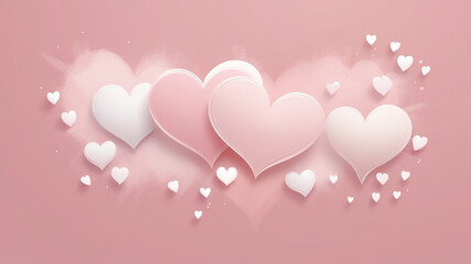 Heart Design: A simple, elegant white heart illustration on a soft pink pastel background, symbolizing love and serenity.