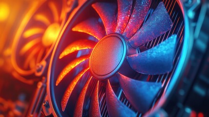 GPU Cooler Fan Closeup, Neon, Tech, Background