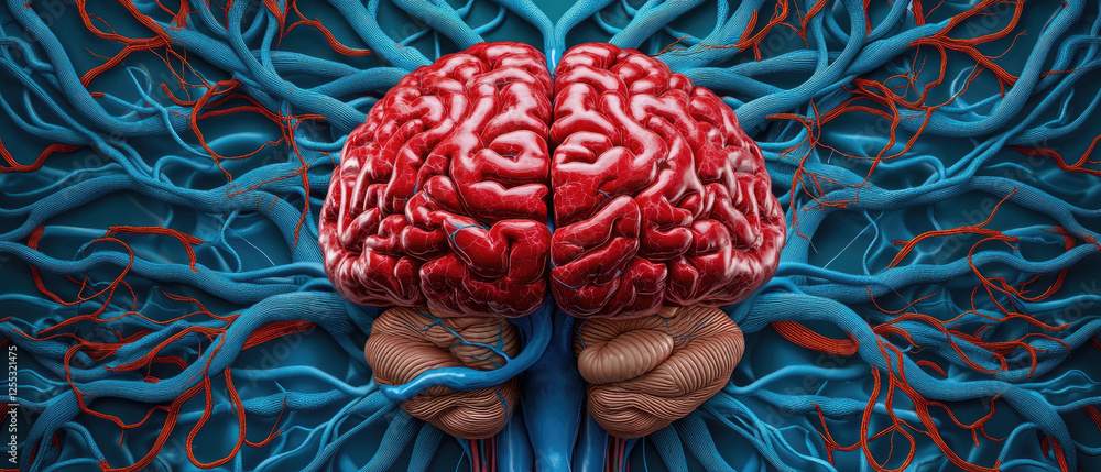 Poster exploring the intricate pathways of the brain's circulatory system detailed illustrative analysis in