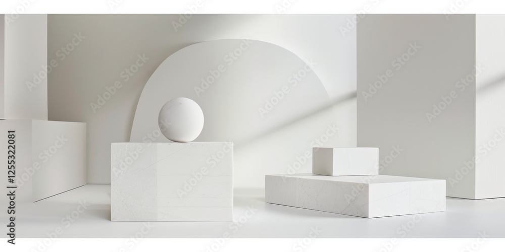 Poster A minimalistic composition with a pure white backdrop, Geometric patterns and subtle contrasts, Sleek minimalist style