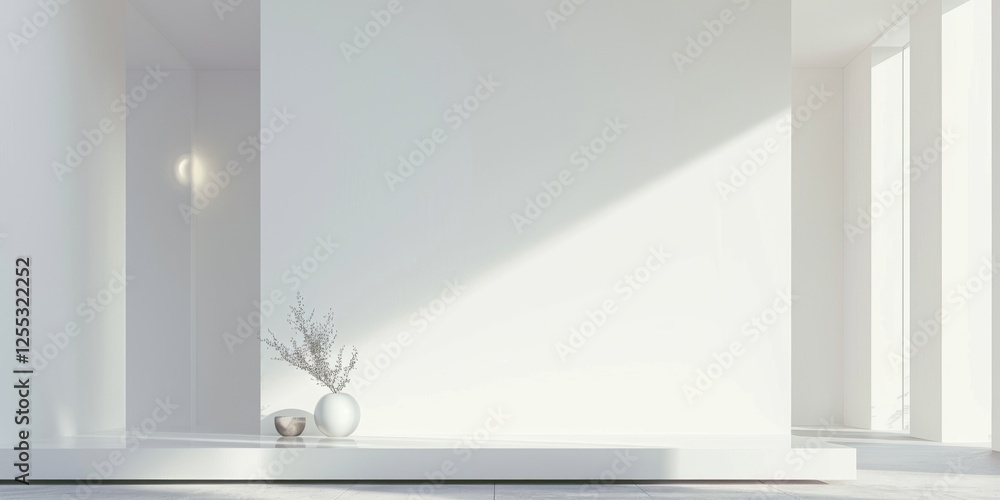 Poster A minimalistic composition with a pure white backdrop, Geometric shapes and clean patterns, Sleek minimalist style