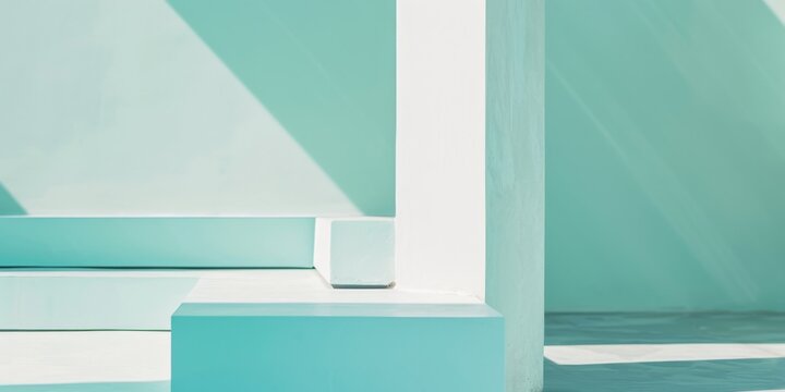 A minimalistic composition with a soft aquamarine backdrop, Clean geometric shapes and delicate contrasts, Sleek minimalist style