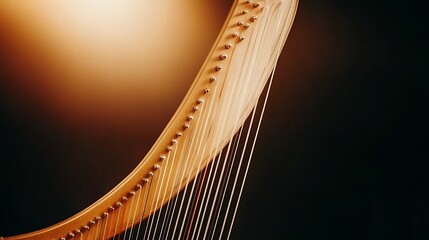Golden Harp Strings Luminescence Elegance Musical Instrument Concert Performance Orchestral Artistry