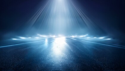  Blue dark background of empty foggy street with wet asphalt