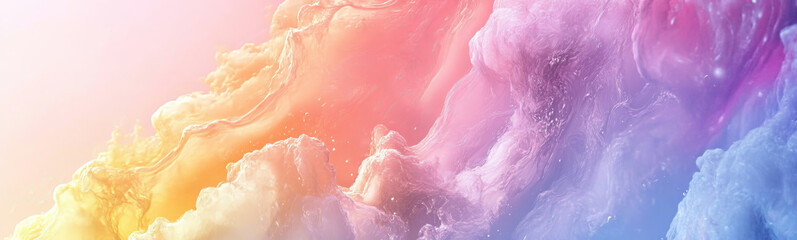 Obraz premium A pastel gradient background with abstract shapes blending shades of pink, yellow, orange, purple, and blue. This serene design is ideal for creating a harmonious atmosphere in your work.
