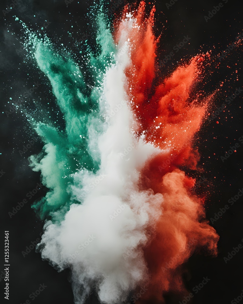 Poster colorful powder explosion on dark background creating a dynamic and abstract visual display