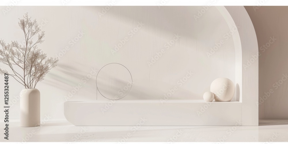 Aufkleber A minimalistic composition with a soft ivory backdrop, Simple forms and smooth patterns, Sleek minimalist style
