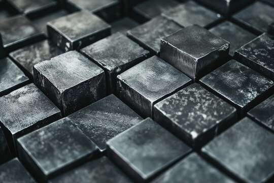 Black and White Abstract Background of Old Silver Cubes. Close-up. Generative AI