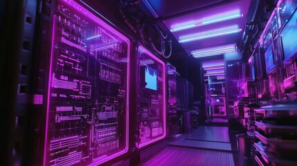 Fototapeta premium Close-up of holographic binary circuits in quantum