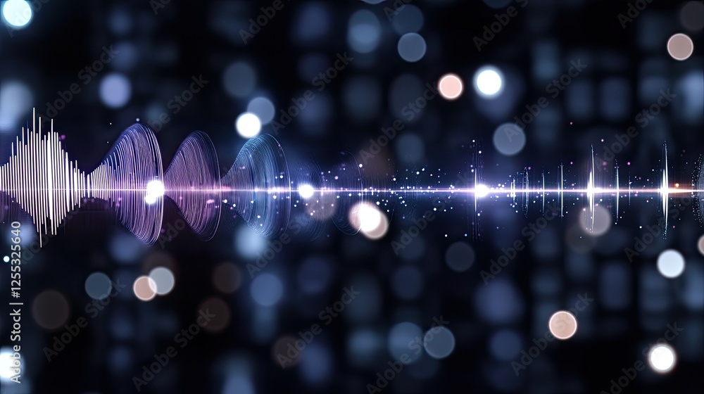 Poster abstract representation of a sound wave showcases colorful spectrum patterns in red and purple again