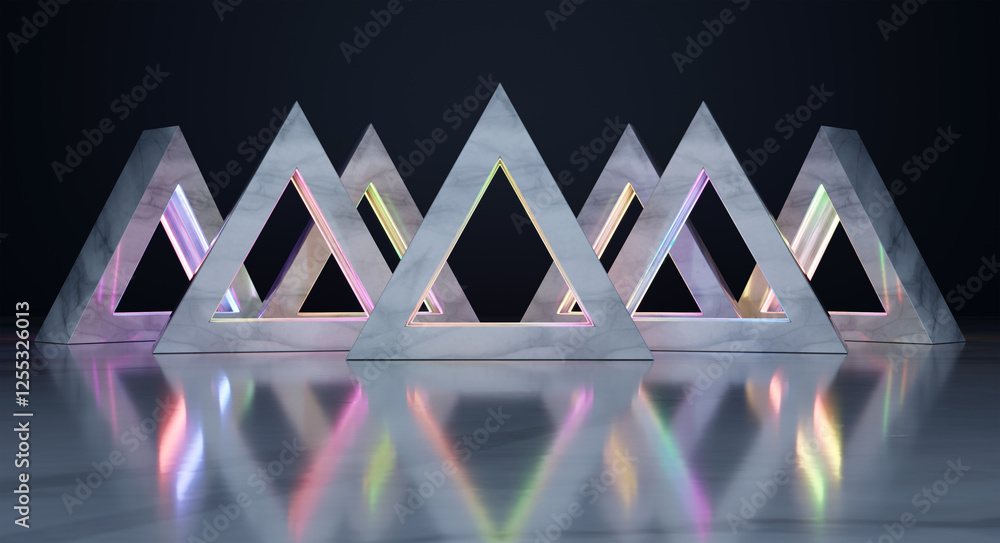 Poster marble triangles with neon lights creating a futuristic scene