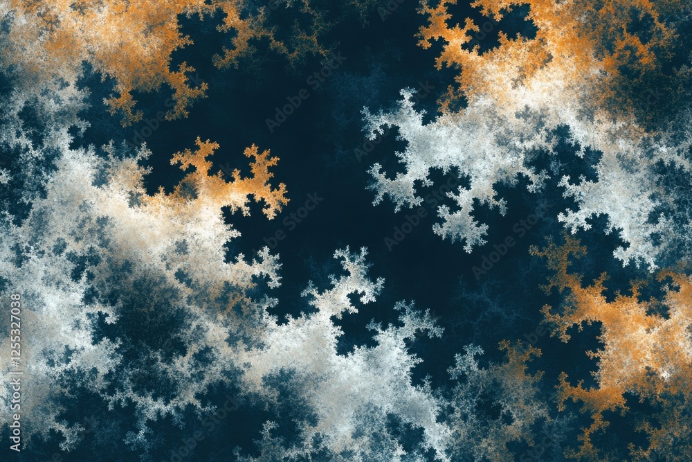 Poster abstract fractal pattern in blue and orange tones with texture