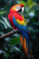 Obraz premium Scarlet Macaw Perched on Branch Amidst Lush Greenery