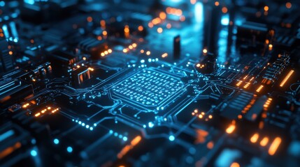 Obraz premium Quantum system glowing with binary qubits and holog