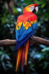 Obraz premium Scarlet Macaw Perched on Branch Amidst Lush Greenery