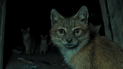 Fox Family Portrait in the Darkness Nocturnal Encounter Wildlife Animals Mammals Nature Scene